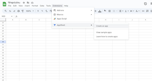 Chọn để liên kết trang tính với nền tảng AppSheet