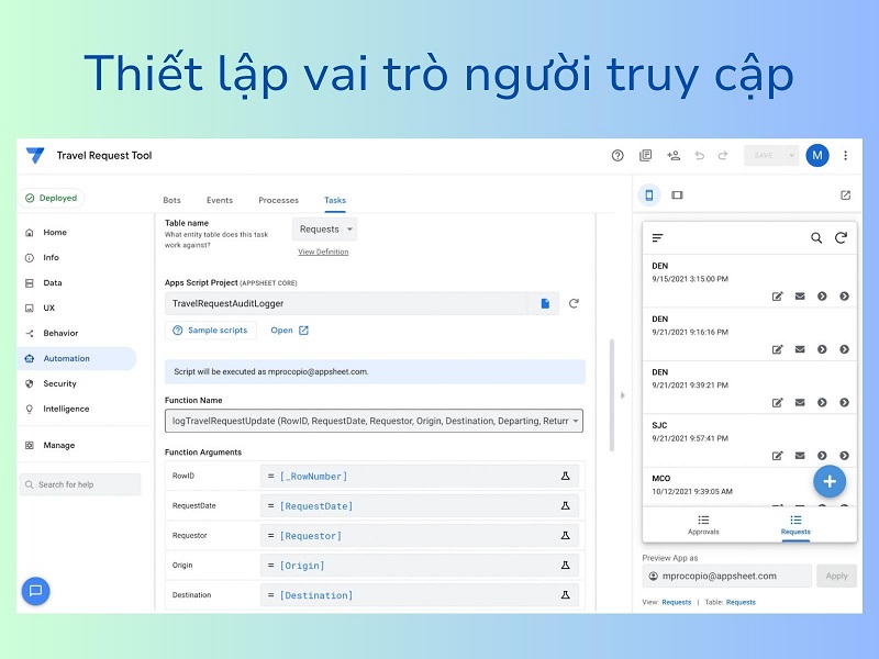 Thiết lập vai trò người truy cập