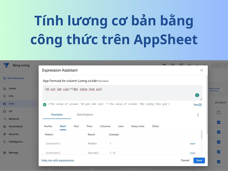 Công thức tính lương trong AppSheet
