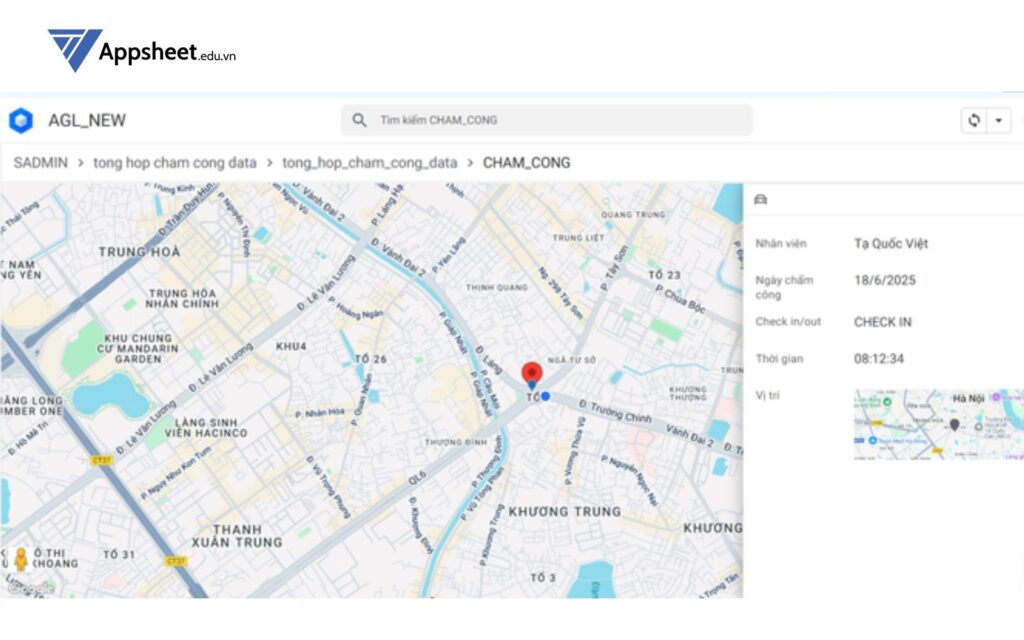 Chấm công tiện lợi trên Appsheet với vị trí GPS